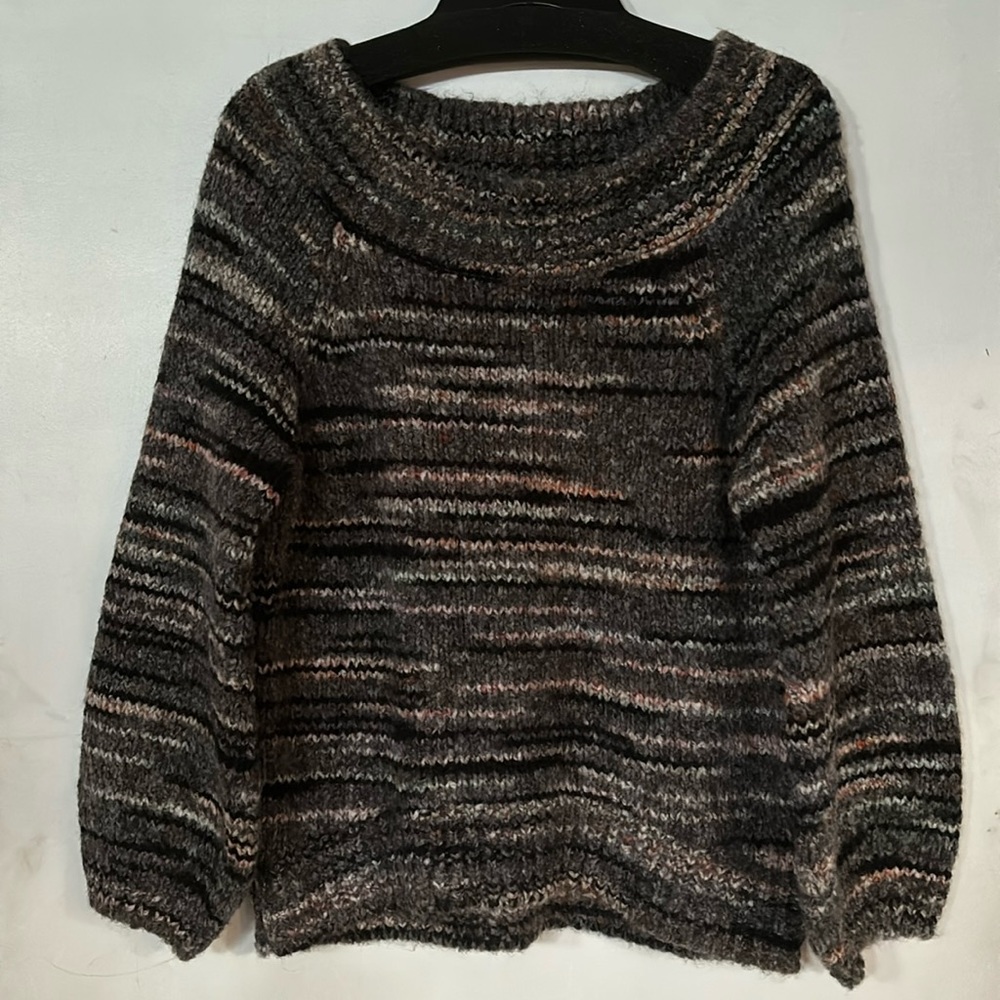 NWT Express Oversized Heather Gray Black Boat Neck Wool Blend Pullover Sweater
